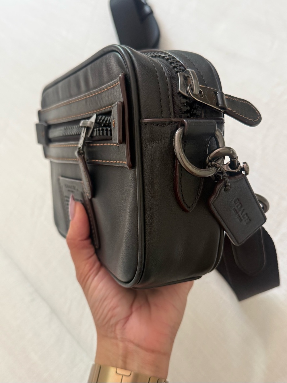 Coach Academy Crossbody Black Leather Camera Bag | men, women, unisex - Picture 13 of 17